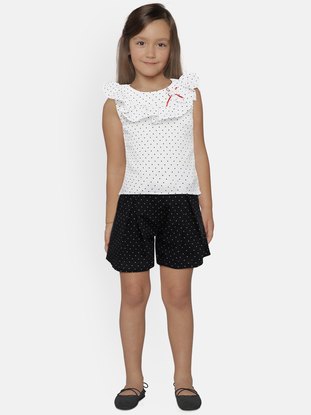 

Peppermint Girls White & Navy Blue Printed Top with Shorts