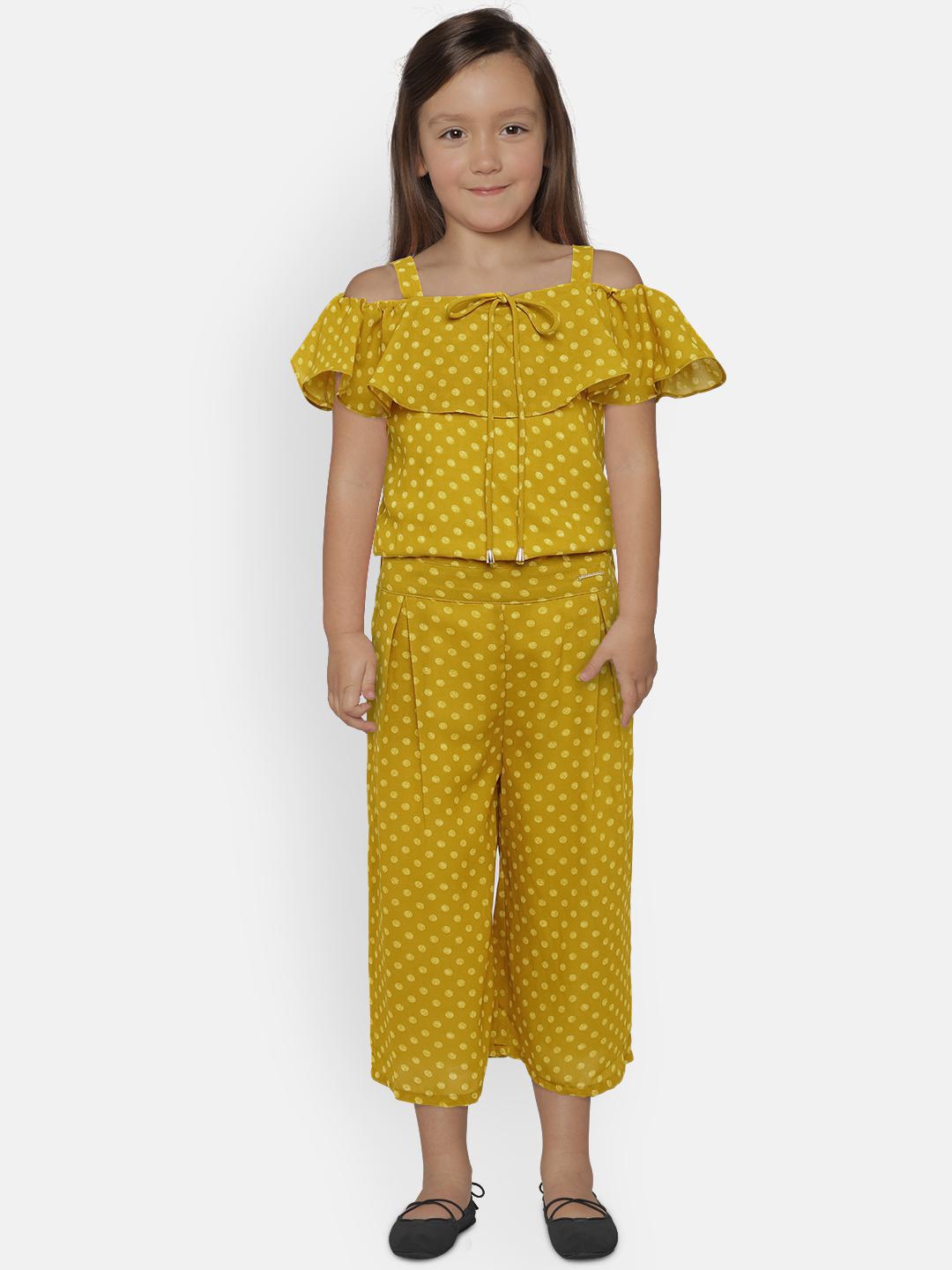 

Peppermint Mustard Yellow RETRO FUSION Printed Basic Jumpsuit