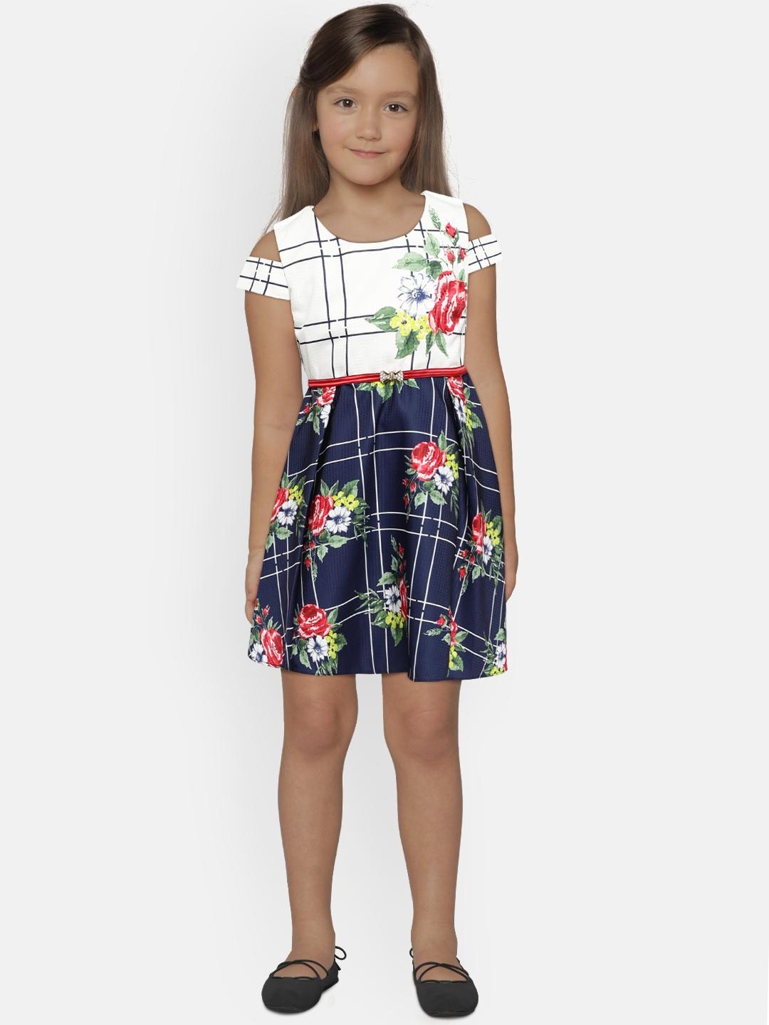 

Peppermint Girls Navy Blue & Off-White Printed Fit and Flare Dress