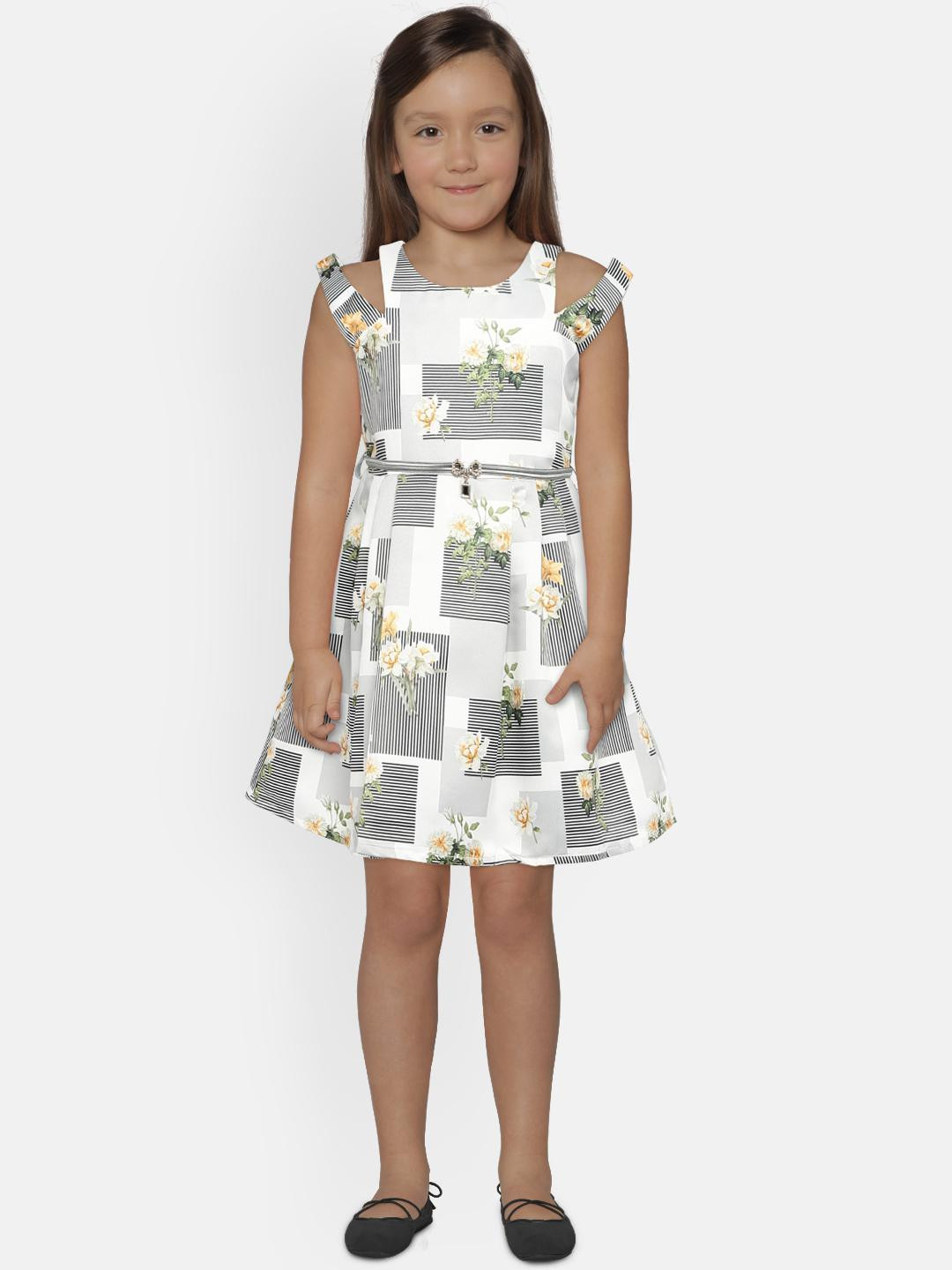 

Peppermint Girls Grey & White Printed Fit and Flare Dress