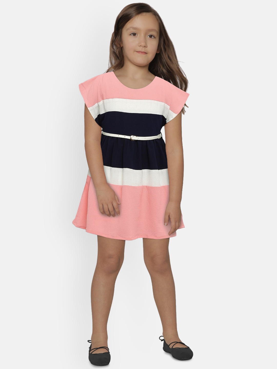 

Peppermint Girls Pink & Navy Blue Colourblocked Fit and Flare Dress