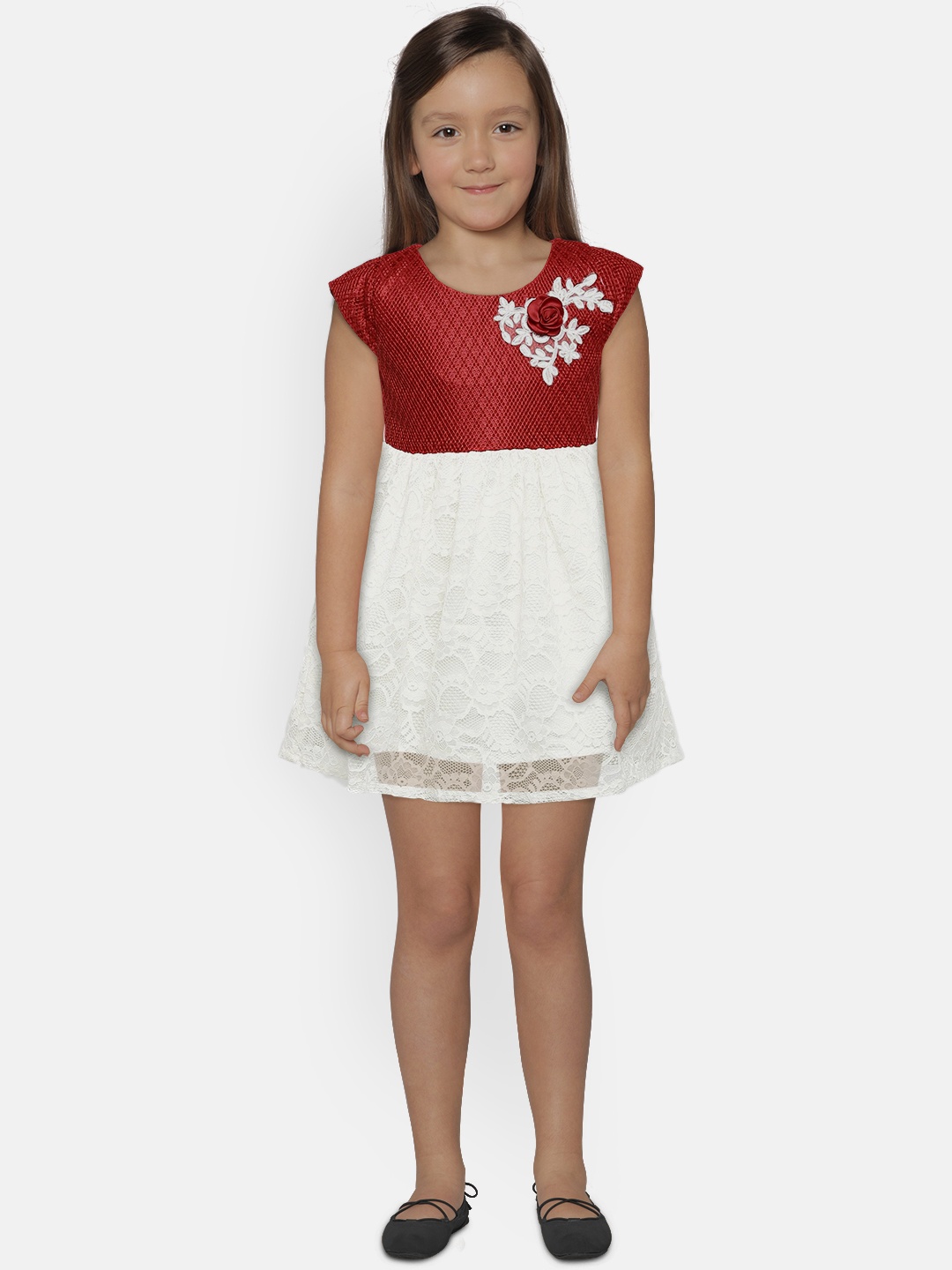 

Peppermint Girls Red & Off-White Colourblocked Fit and Flare Dress