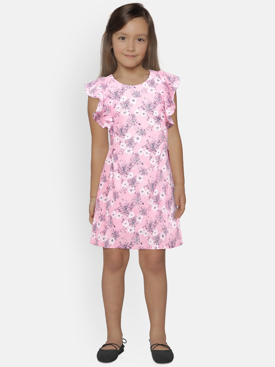 

Peppermint Girls Peach-Coloured Printed Fit and Flare Dress