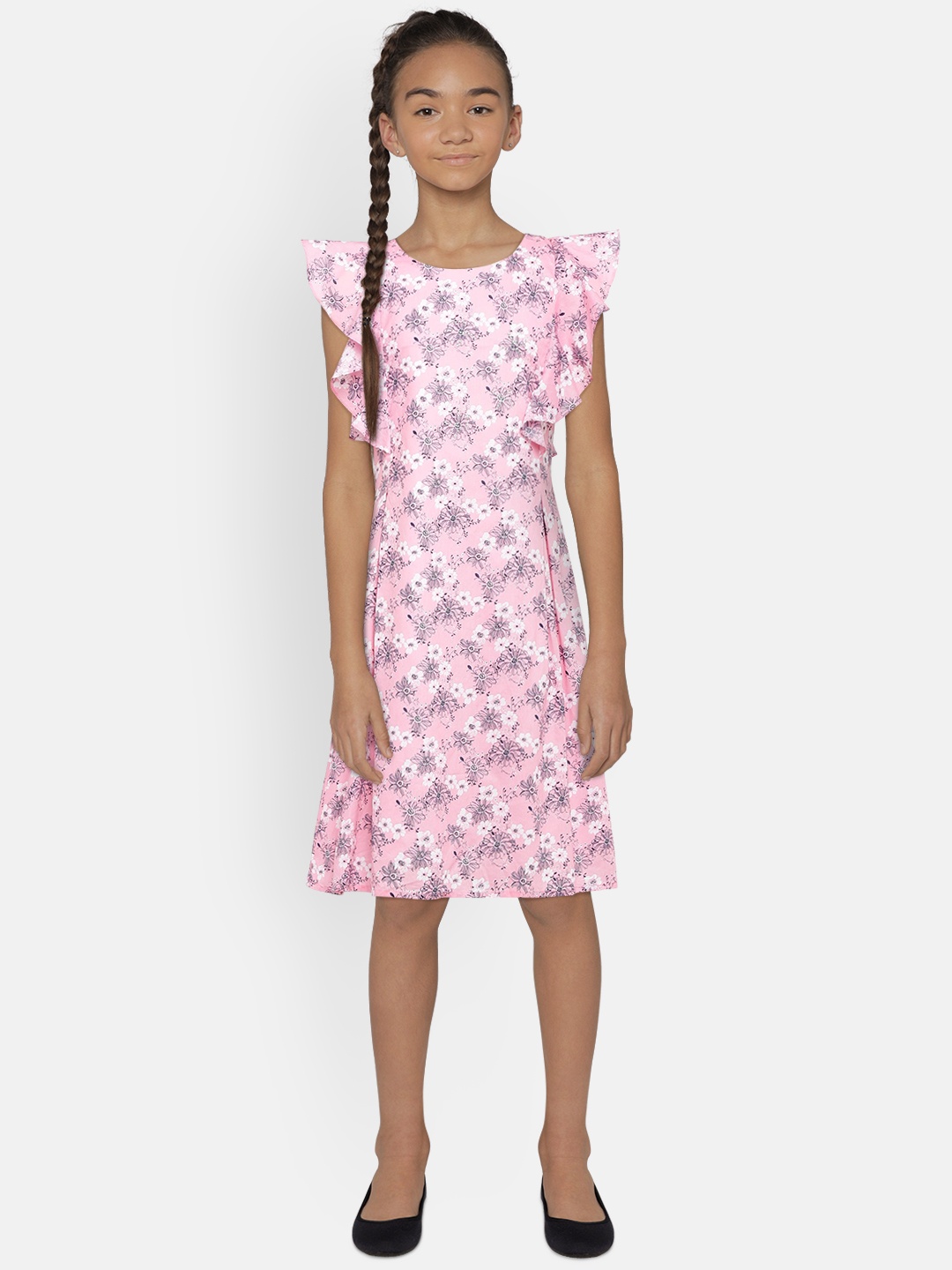 

Peppermint Girls Pink Printed A-Line Dress