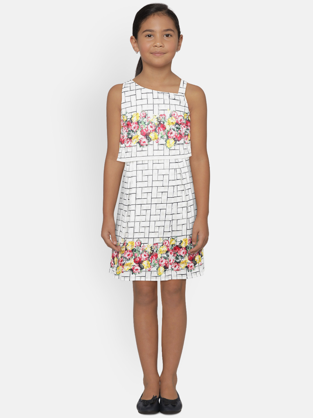 

Peppermint Girls White Printed Fit and Flare Dress