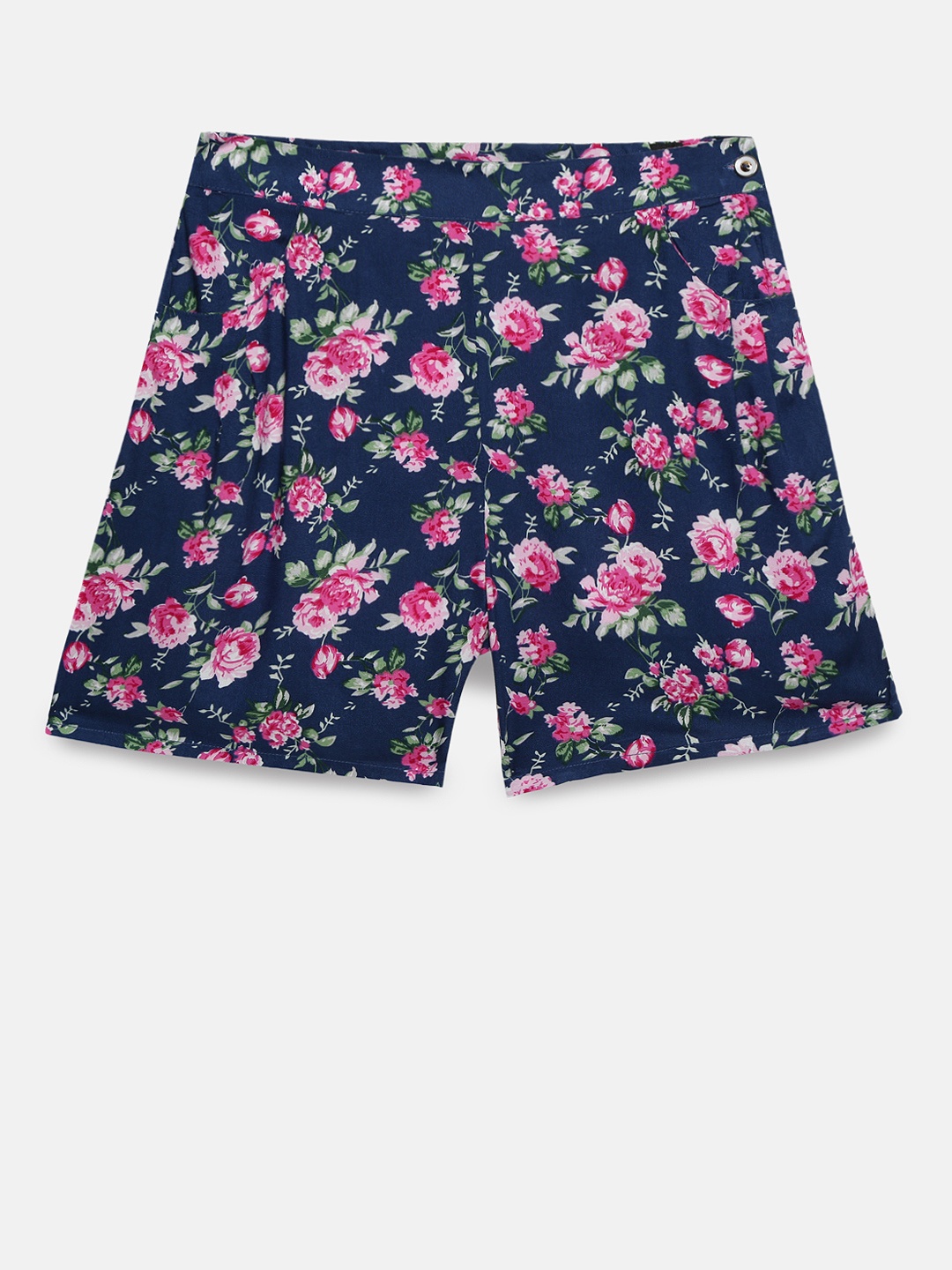 

Peppermint Girls Navy Blue Printed Regular Shorts