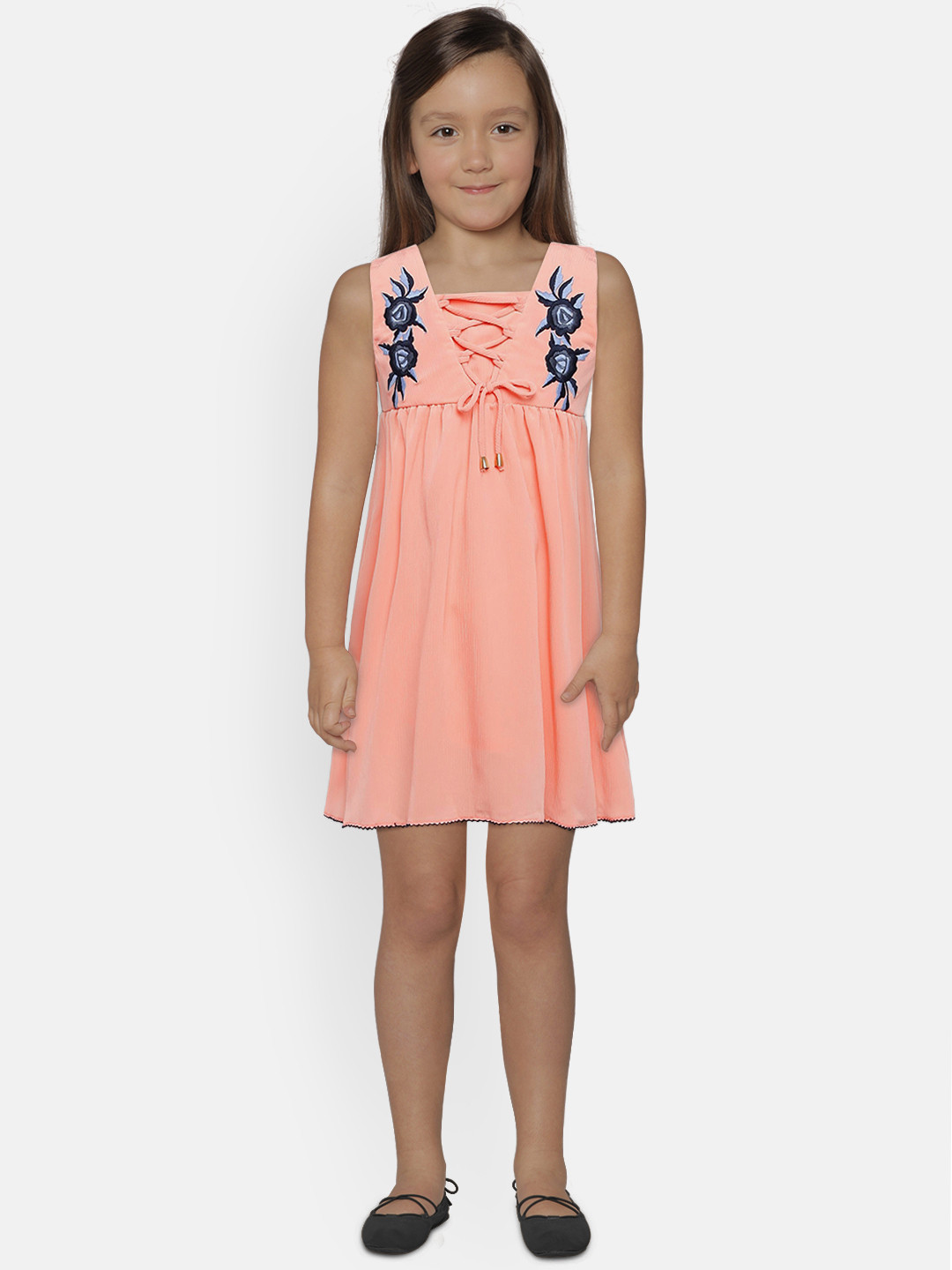

Peppermint Girls Peach-Coloured Solid Fit and Flare Dress