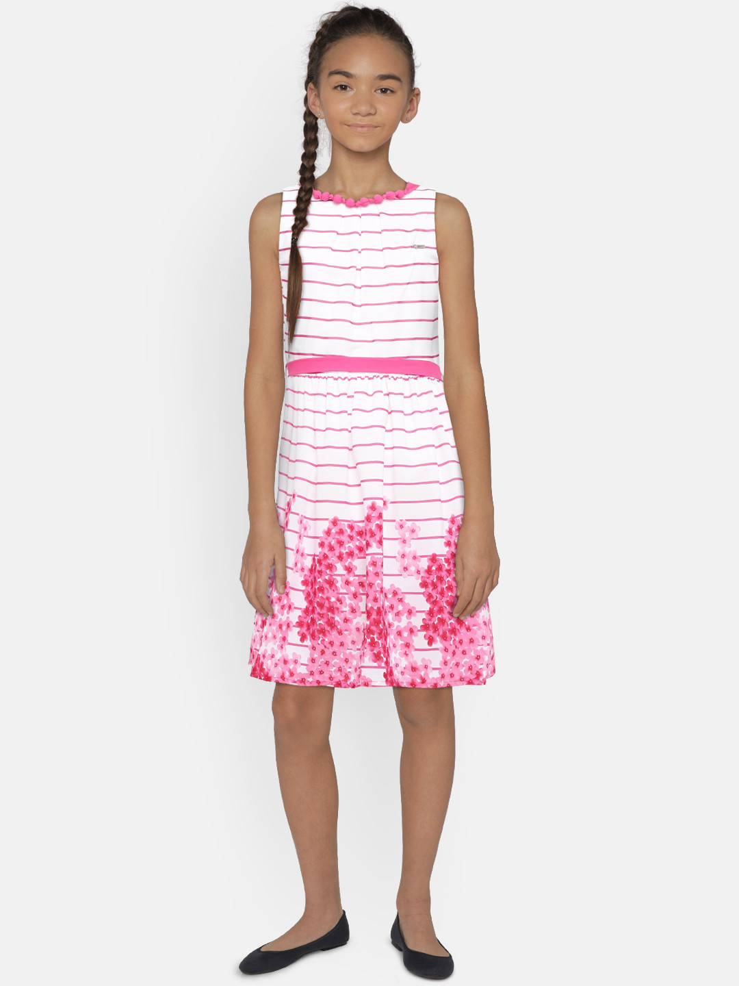 

Peppermint Girls White & Pink Striped Fit and Flare Dress