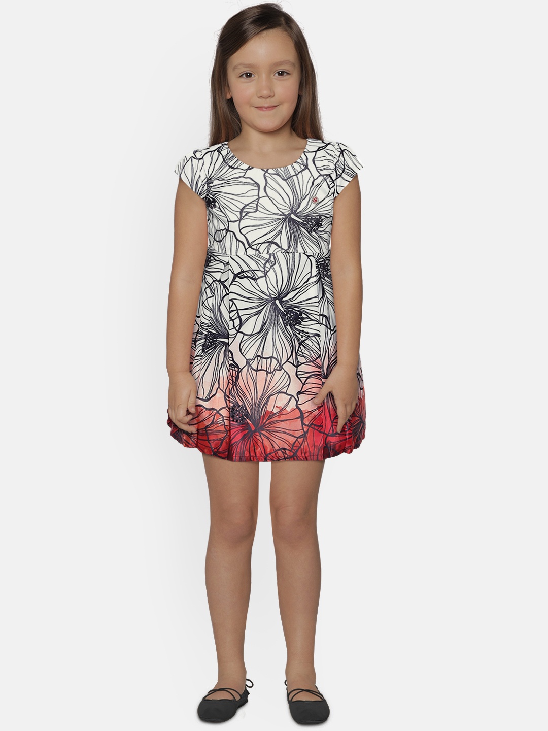 

Peppermint Girls Off-White Printed Fit and Flare Dress