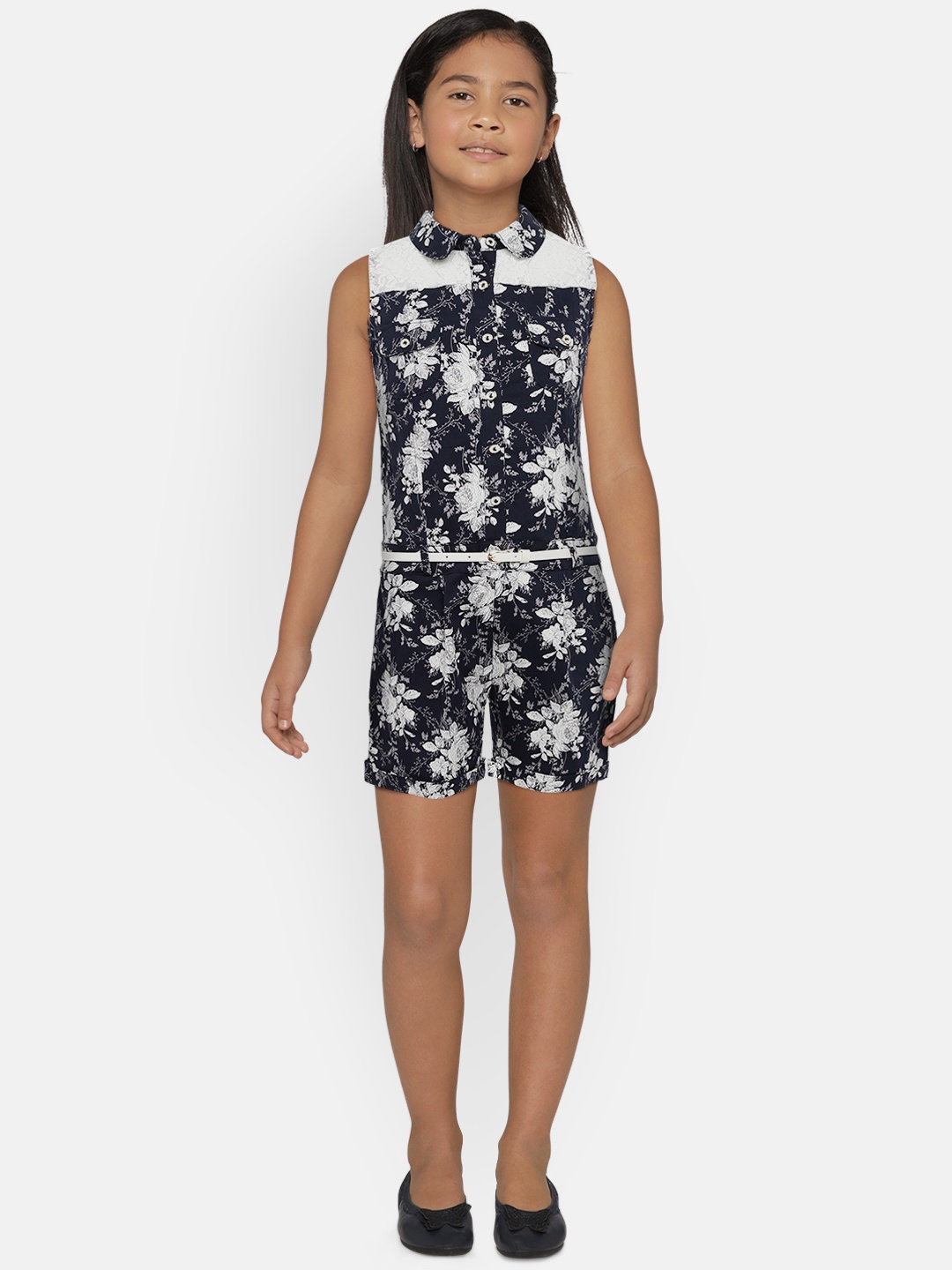 

Peppermint Girls Navy Blue Printed Basic Jumpsuit