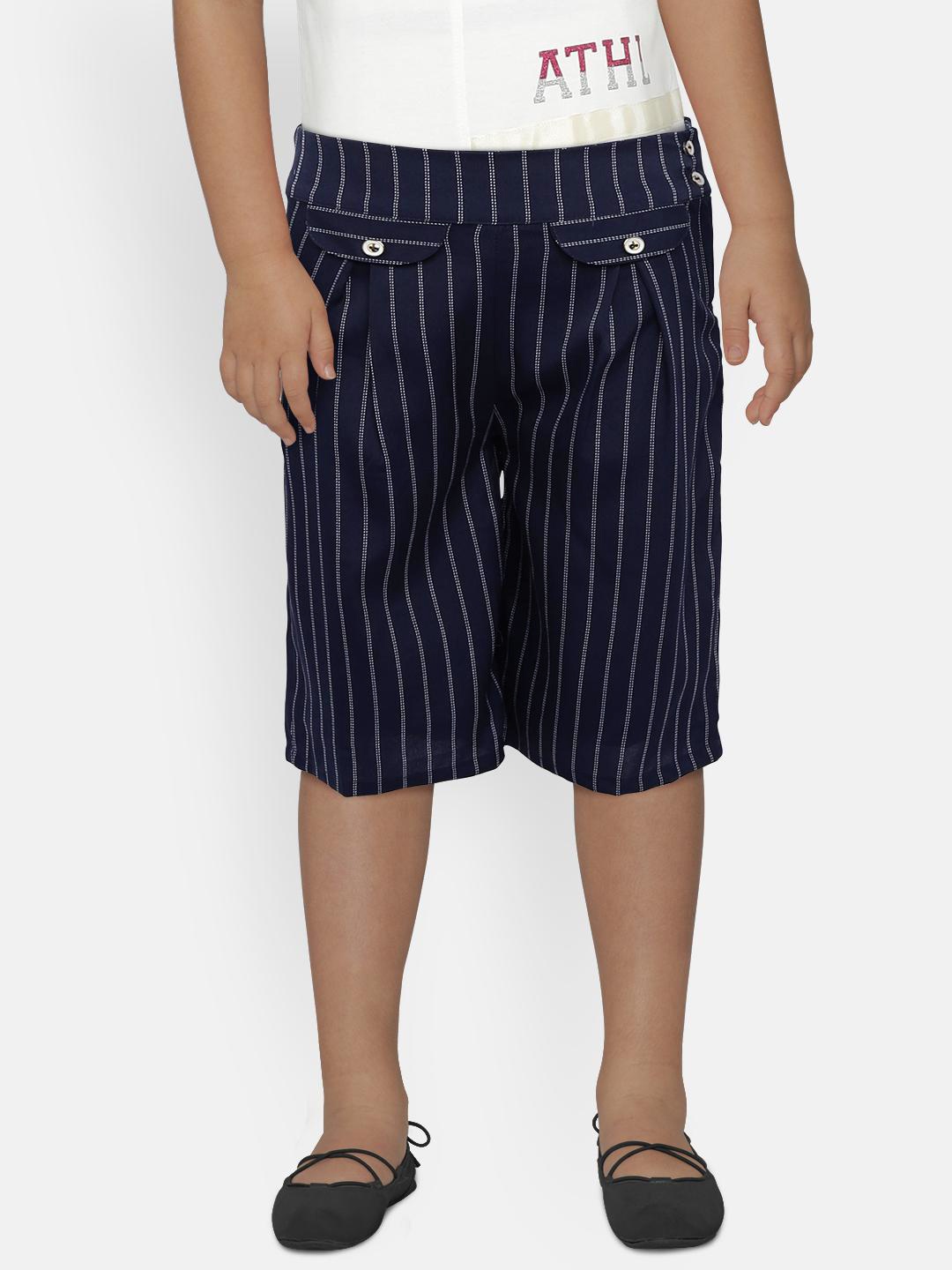 

Peppermint Girls Navy Blue Wide Leg Striped Culottes