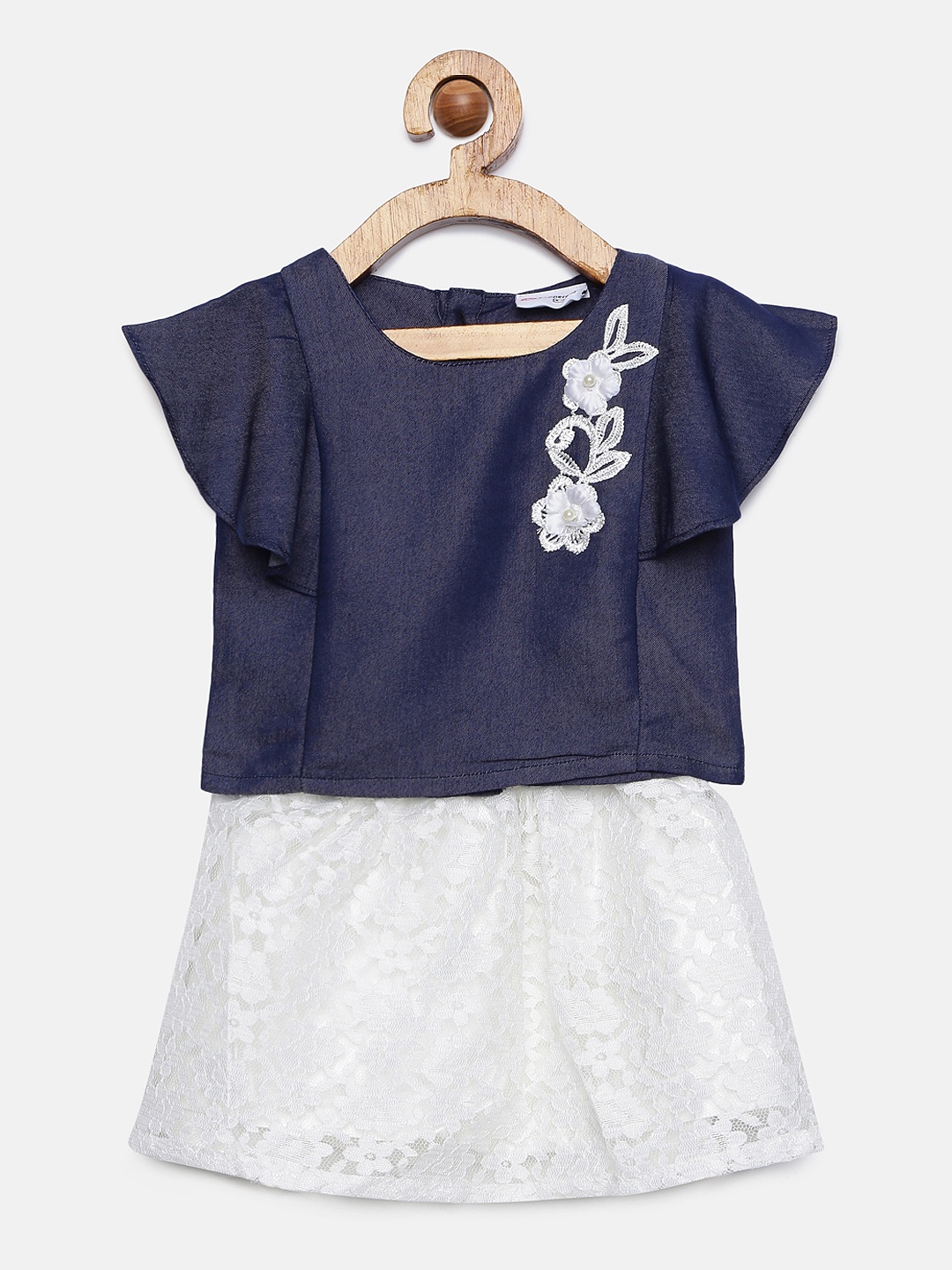 

Peppermint Girls Navy Blue & White Solid Top with Skirt