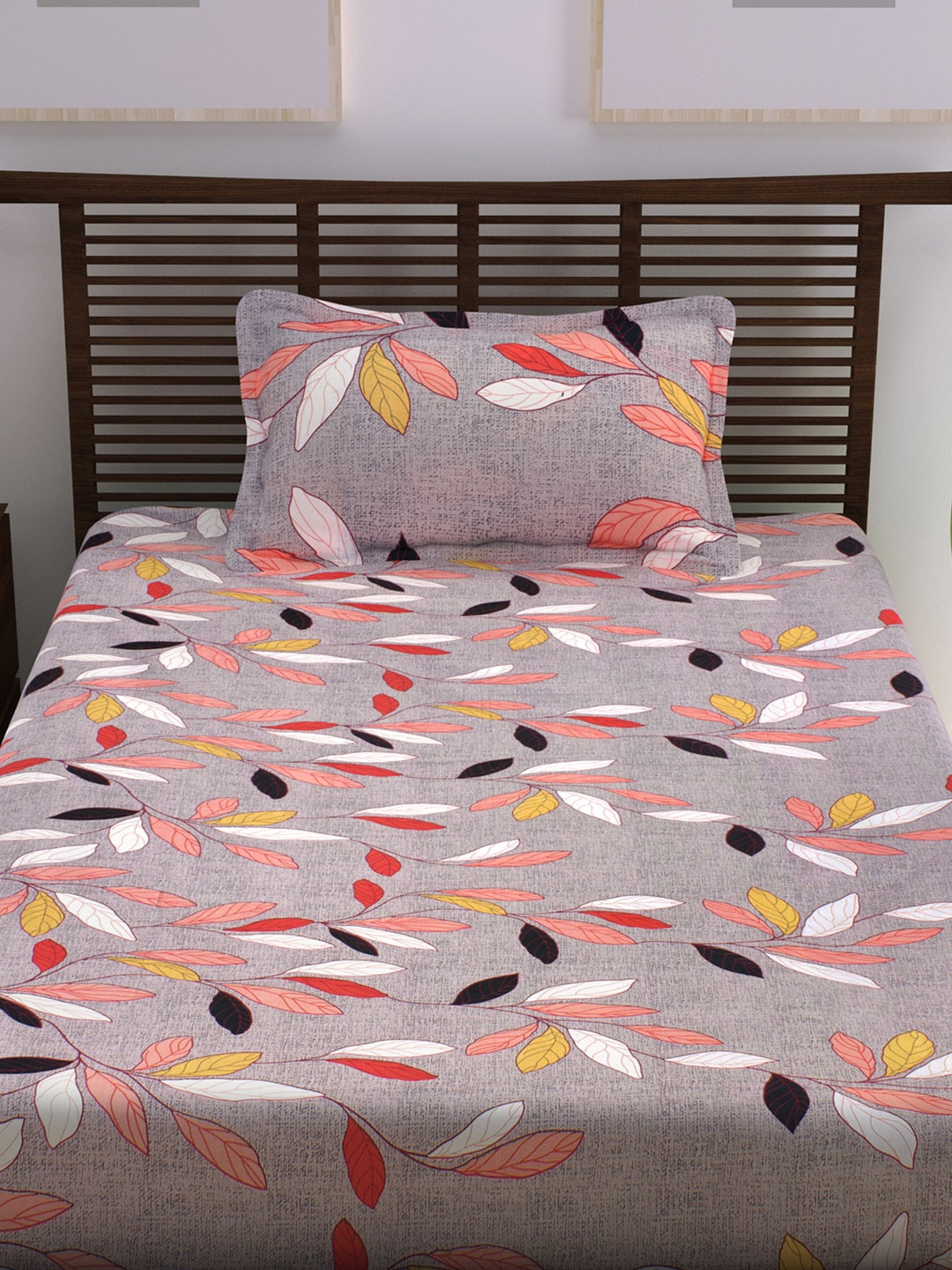 

Story@home Grey Floral Flat 208 TC Cotton 1 Single Bedsheet with 1 Pillow Covers