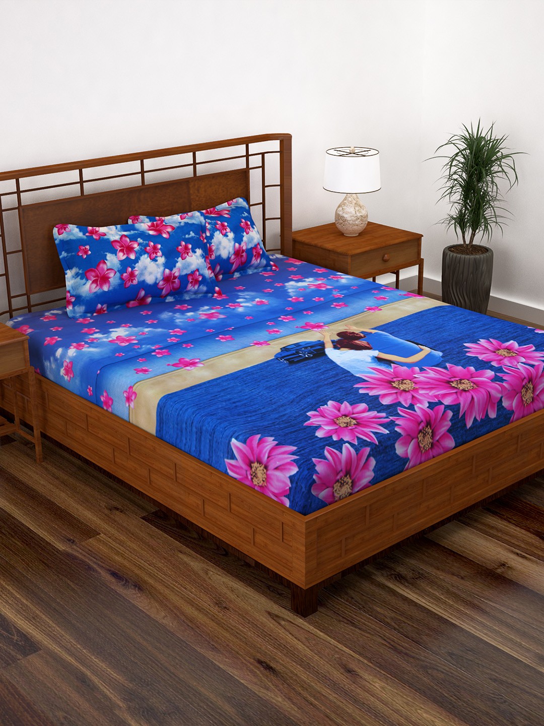 

Story@home Blue Floral 186 TC Cotton 1 Double Bedsheet with 2 Pillow Covers
