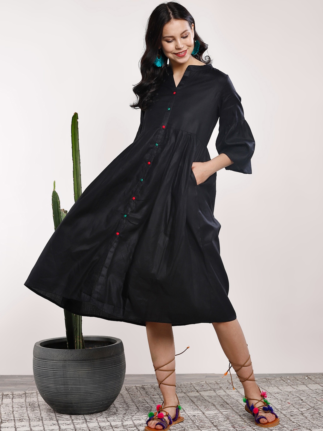 

Sangria Women Black Solid A-Line Dress