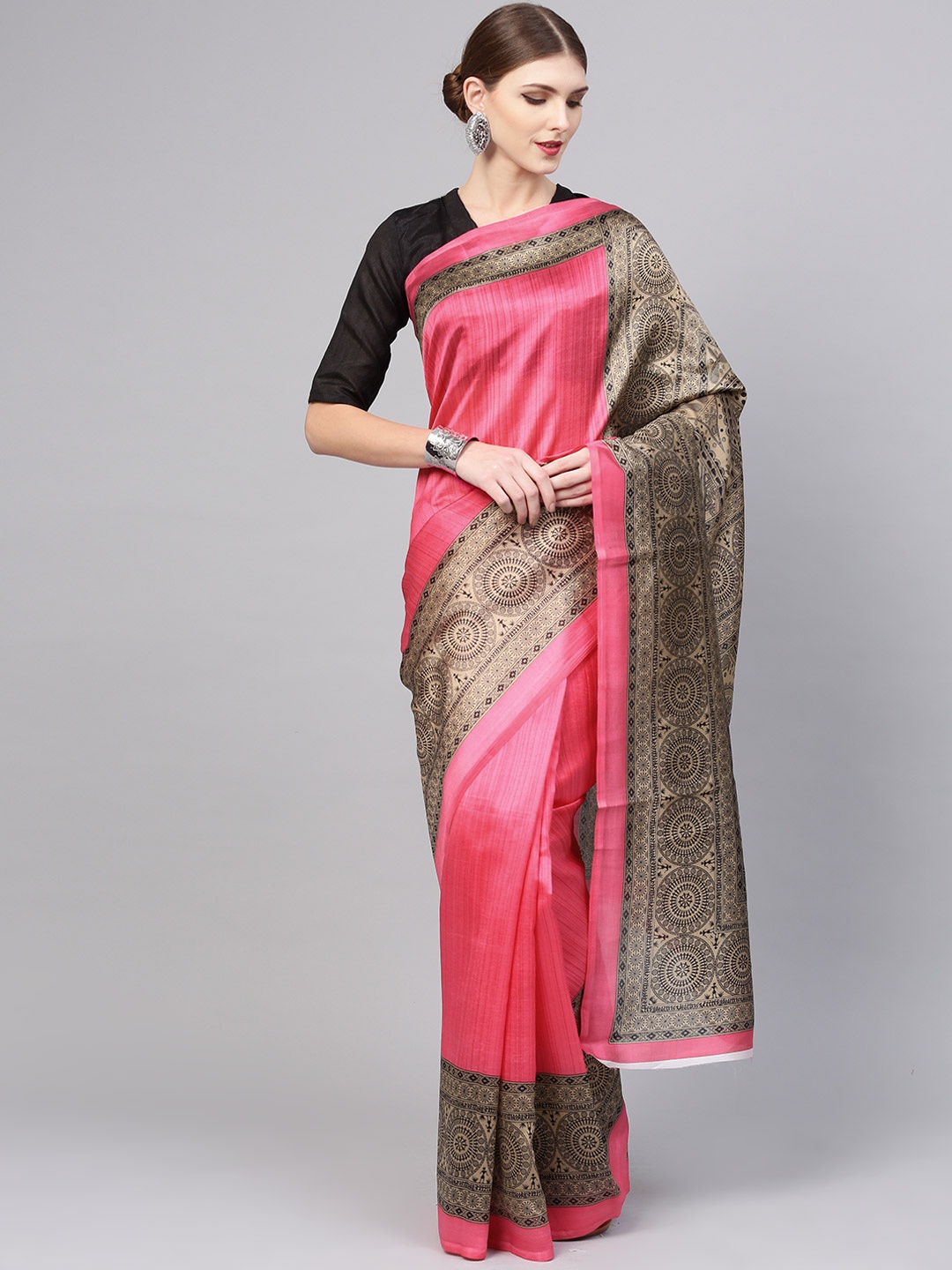 

Saree mall Pink Solid Bhagalpuri Saree