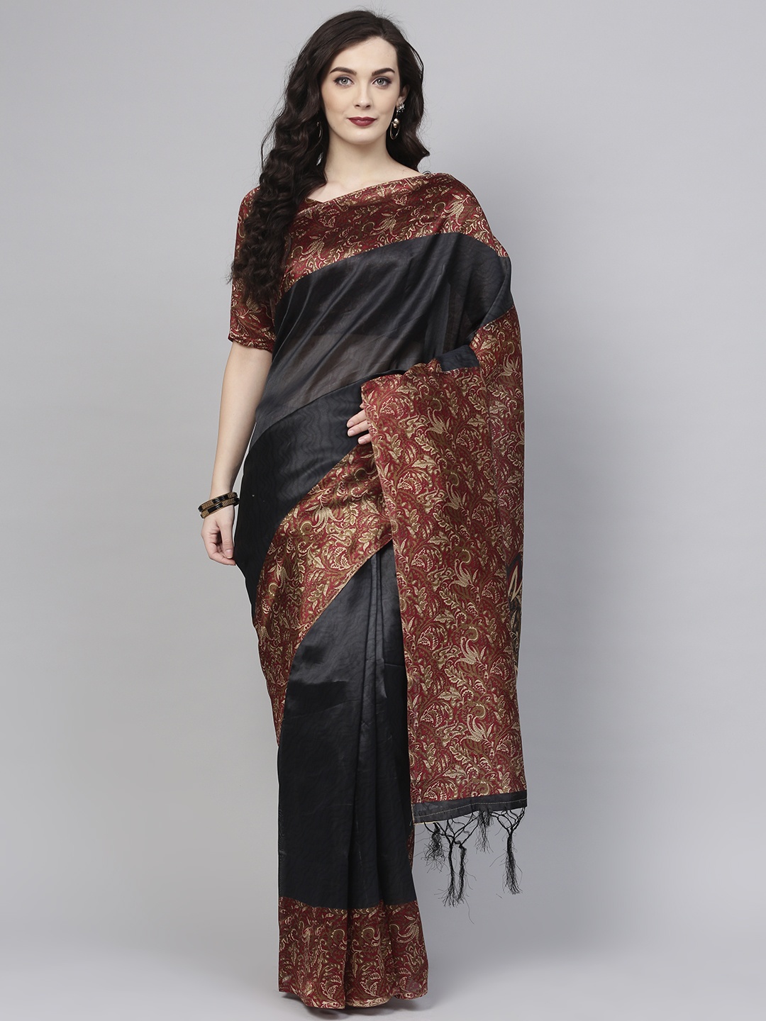 

Saree mall Black & Maroon Printed Bhagalpuri Saree