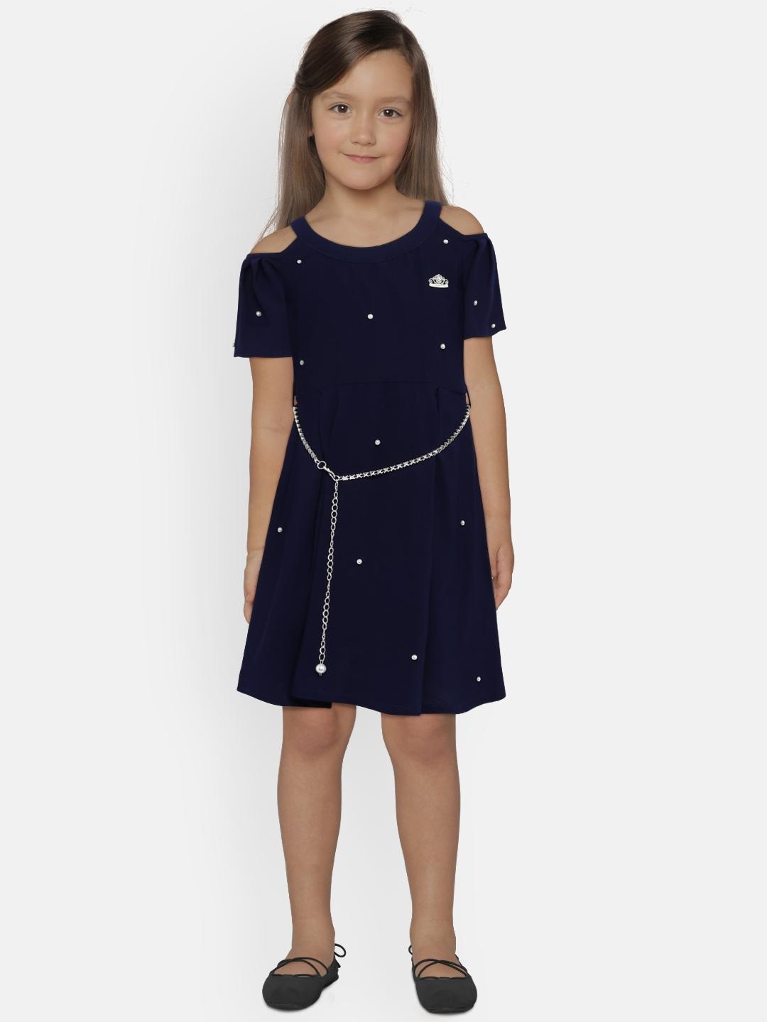 

Peppermint Girls Navy Blue Embellished Fit and Flare Dress