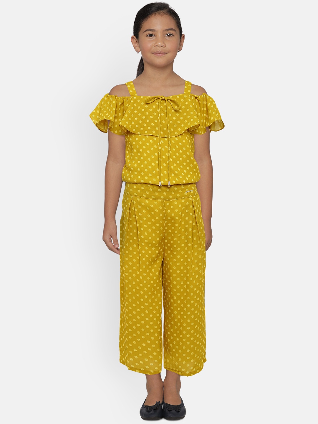 

Peppermint Mustard Printed Basic Jumpsuit