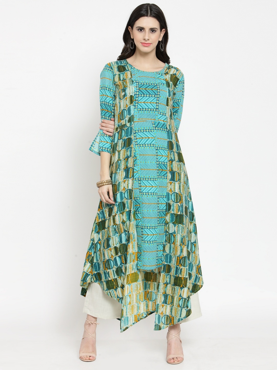 

Indibelle Women Blue Printed A-Line Kurta