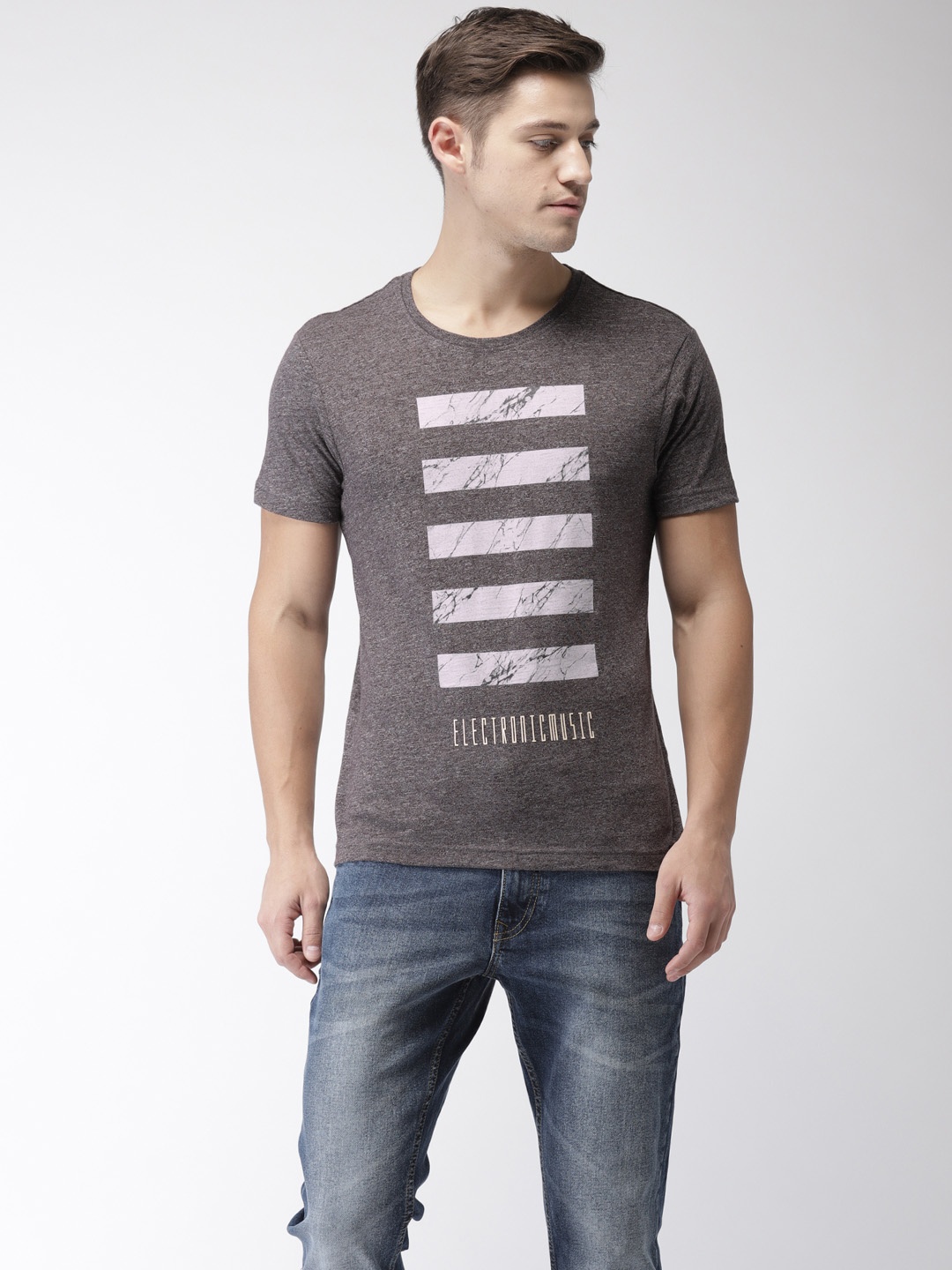 

Flying Machine Men Grey Printed Round Neck T-shirt