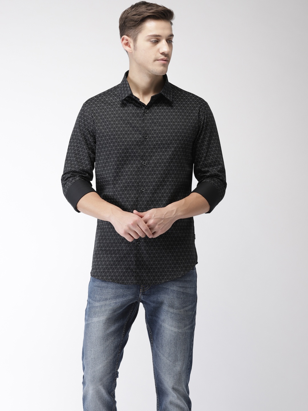 

Flying Machine Men Black Slim Fit Printed Casual Shirt