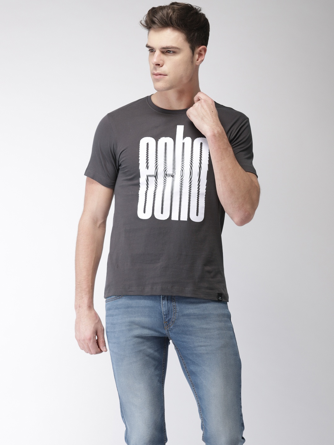 

Flying Machine Men Grey Printed Round Neck Pure Cotton T-shirt