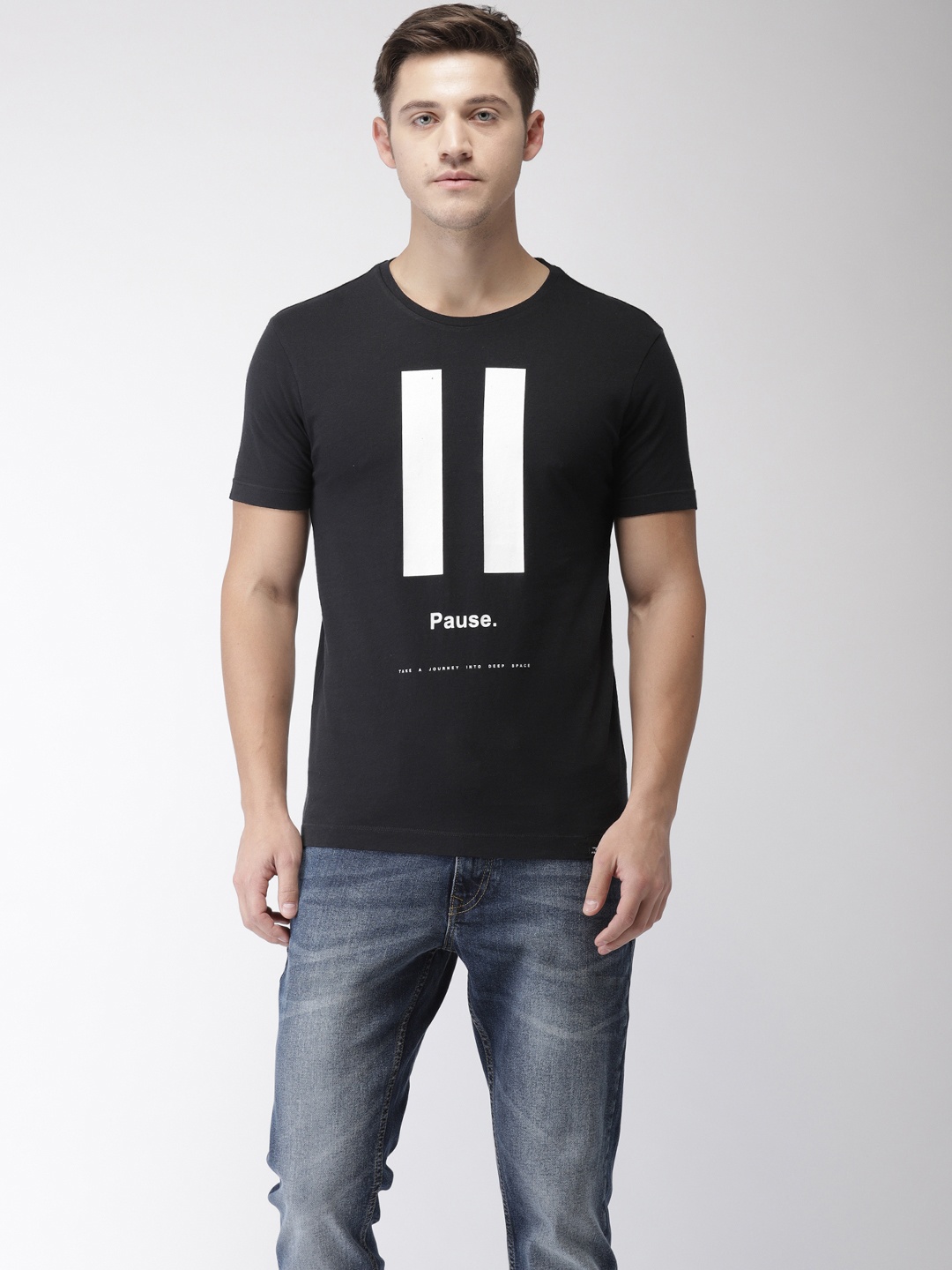

Flying Machine Men Black Printed Round Neck Pure Cotton T-shirt