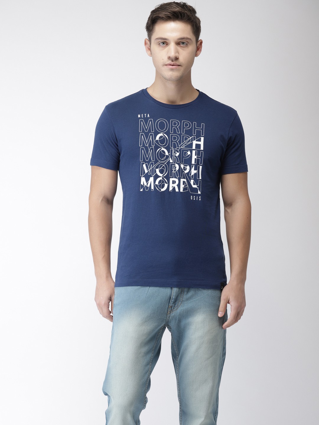 

Flying Machine Men Blue Printed Round Neck Pure Cotton T-shirt