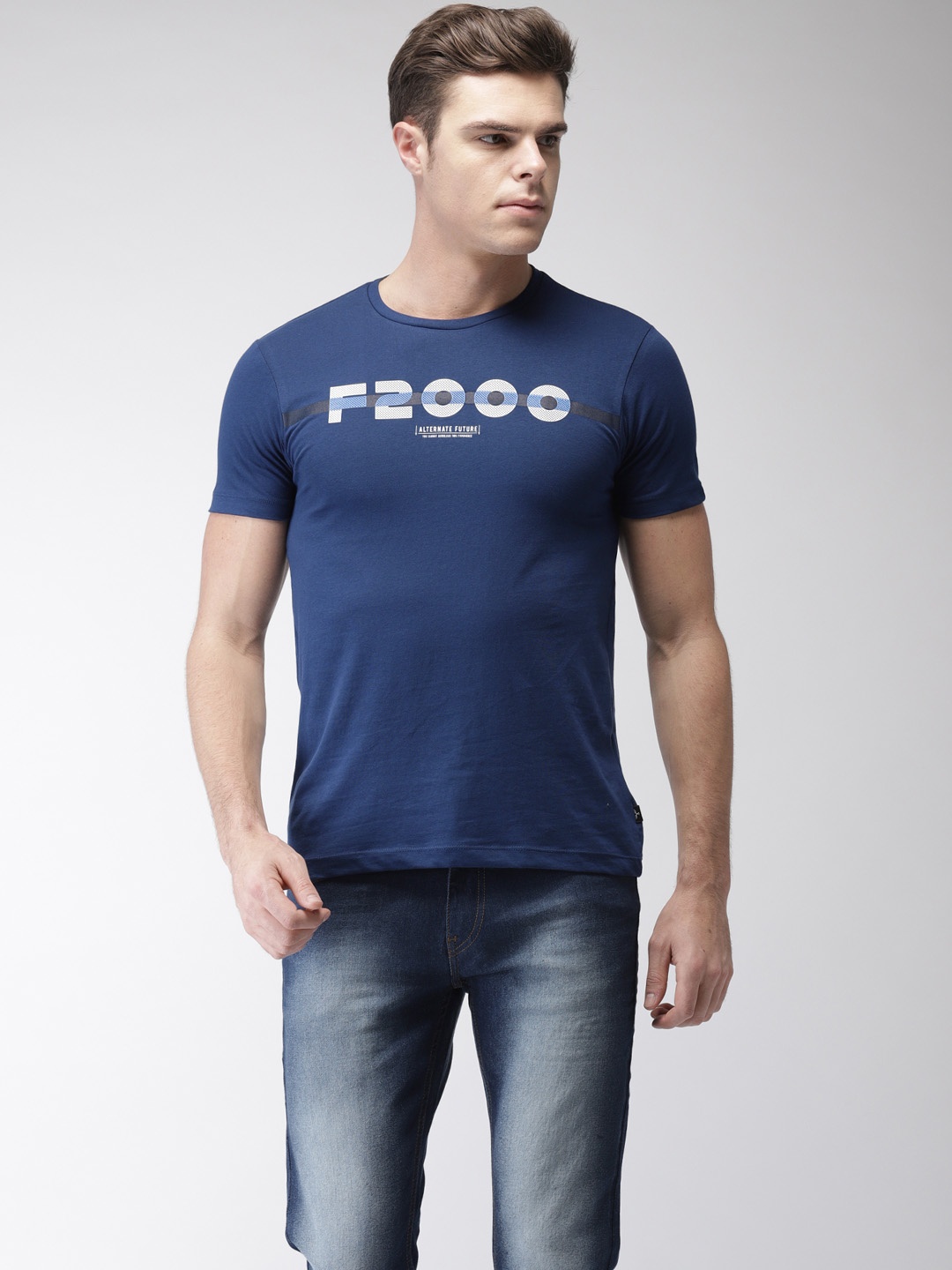 

Flying Machine Men Blue Printed Round Neck T-shirt