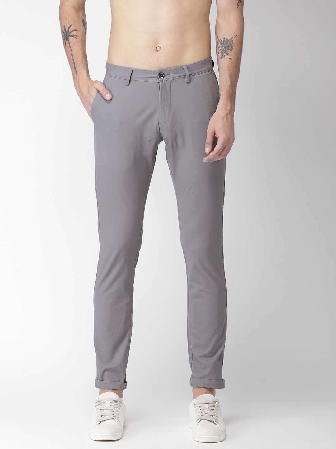 

Flying Machine Men Grey Super Slim Fit Solid Chinos