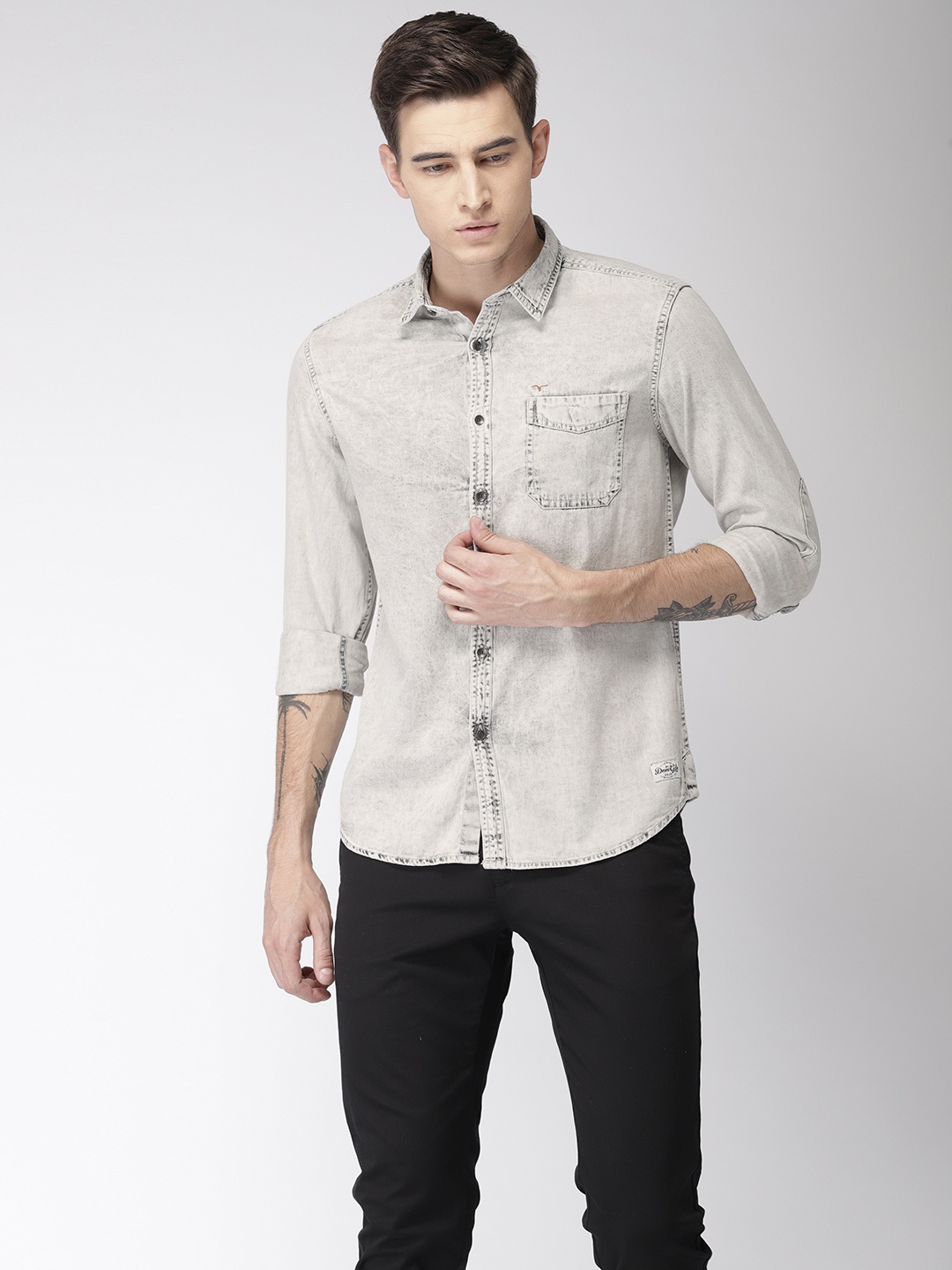 

Flying Machine Men Grey Regular Fit Faded Casual Shirt
