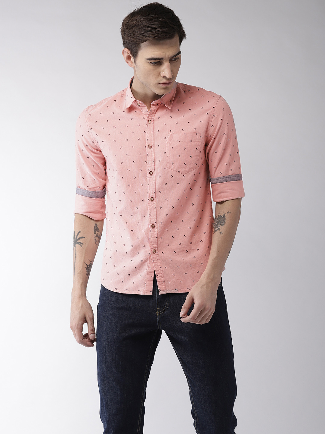 

Flying Machine Men Pink Regular Fit Printed Casual Shirt