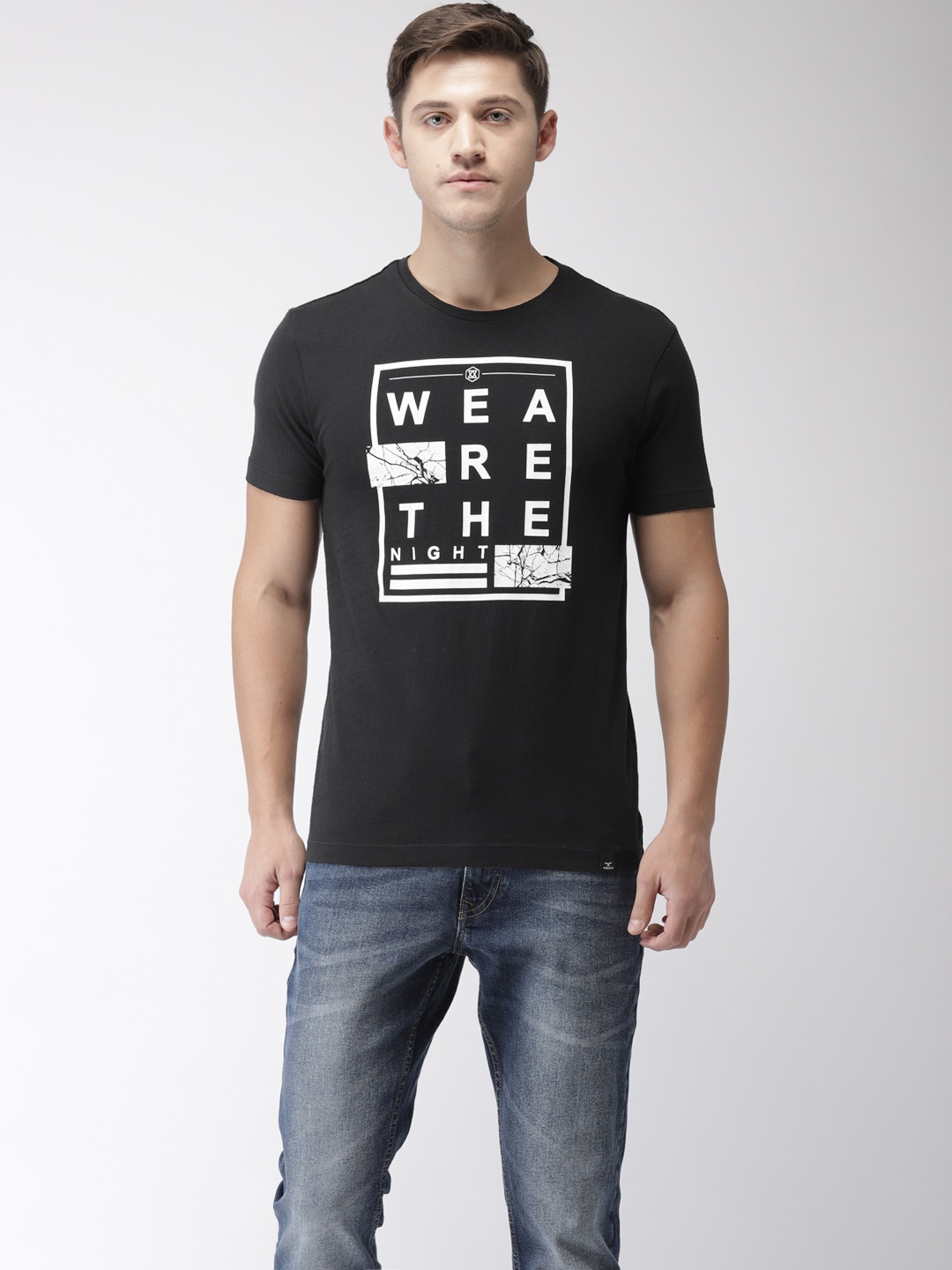 

Flying Machine Men Black Printed Round Neck Pure Cotton T-shirt