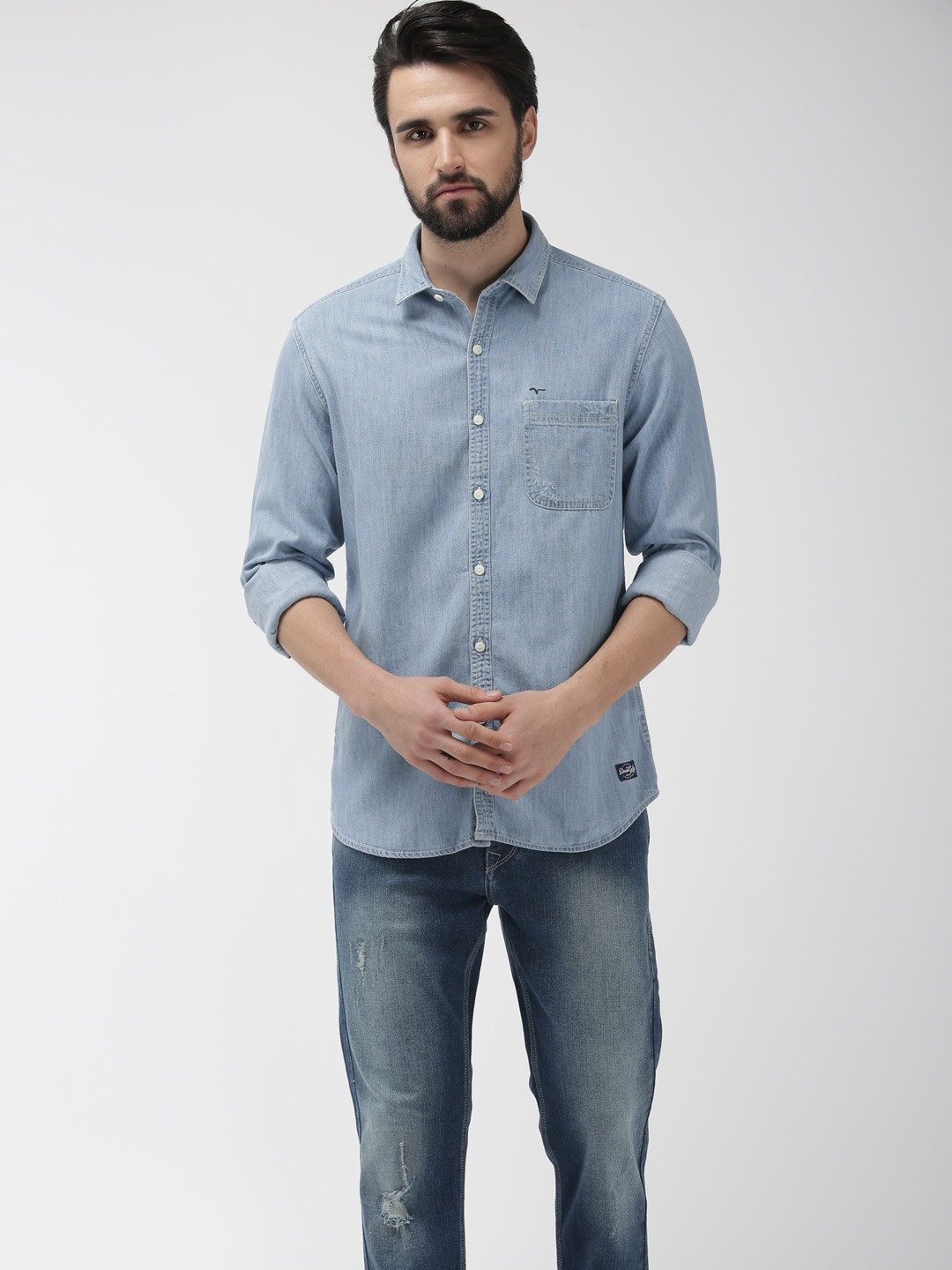 

Flying Machine Men Blue Regular Fit Solid Casual Shirt