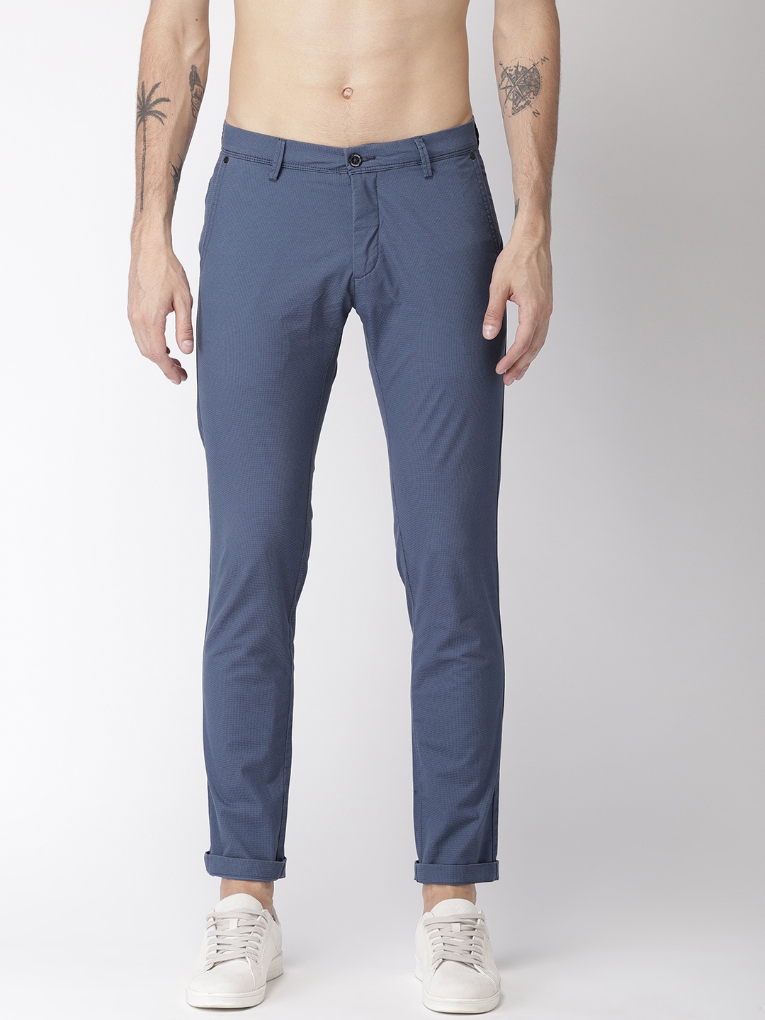 

Flying Machine Men Blue Super Slim Fit Printed Regular Trousers