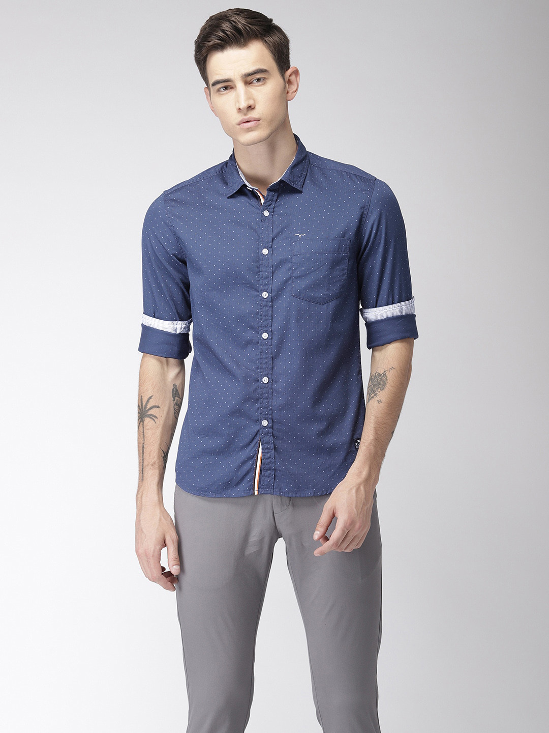 

Flying Machine Men Navy Blue Regular Fit Printed Casual Shirt