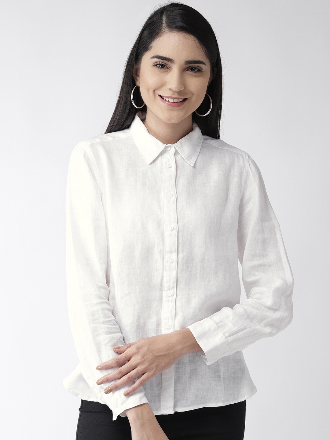 

Marks & Spencer Women White Regular Fit Solid Casual Linen Shirt
