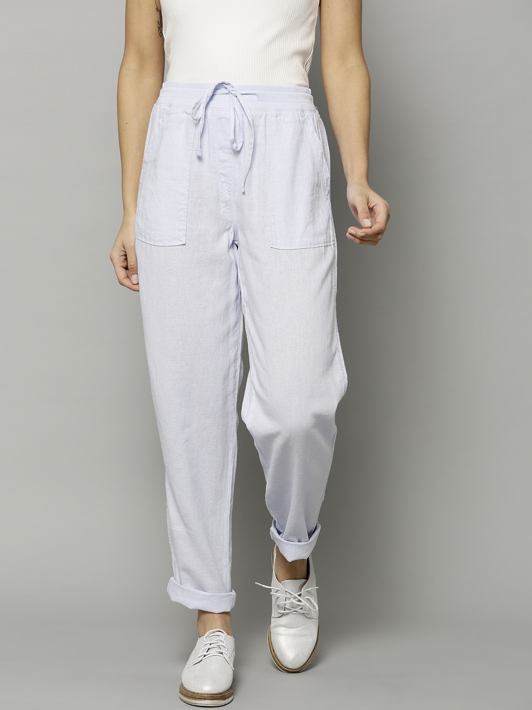 

Marks & Spencer Women Blue Regular Fit Solid Peg Trousers