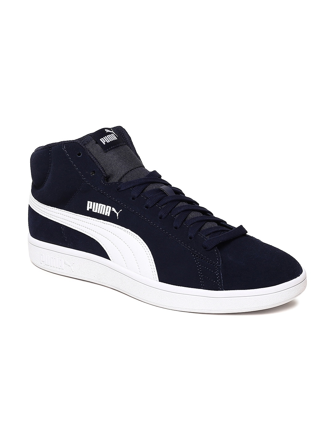 

Puma Men Navy Blue Solid Smash v2 Mid Suede Mid-Top Sneakers