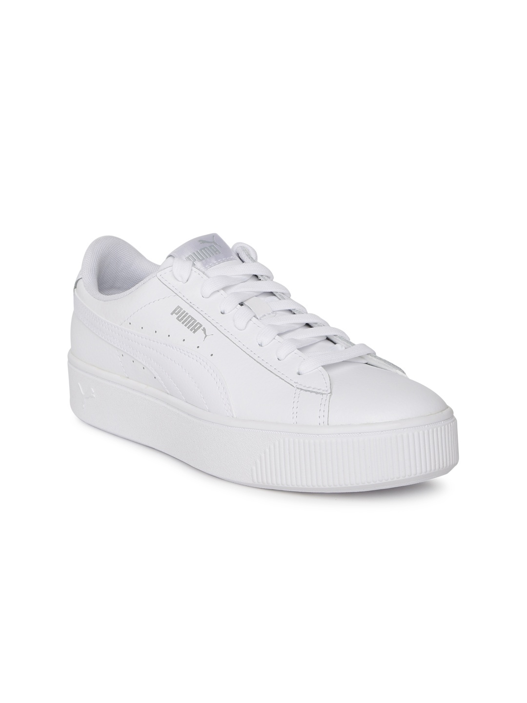 

Puma Women White Vikky Stacked Leather Sneakers