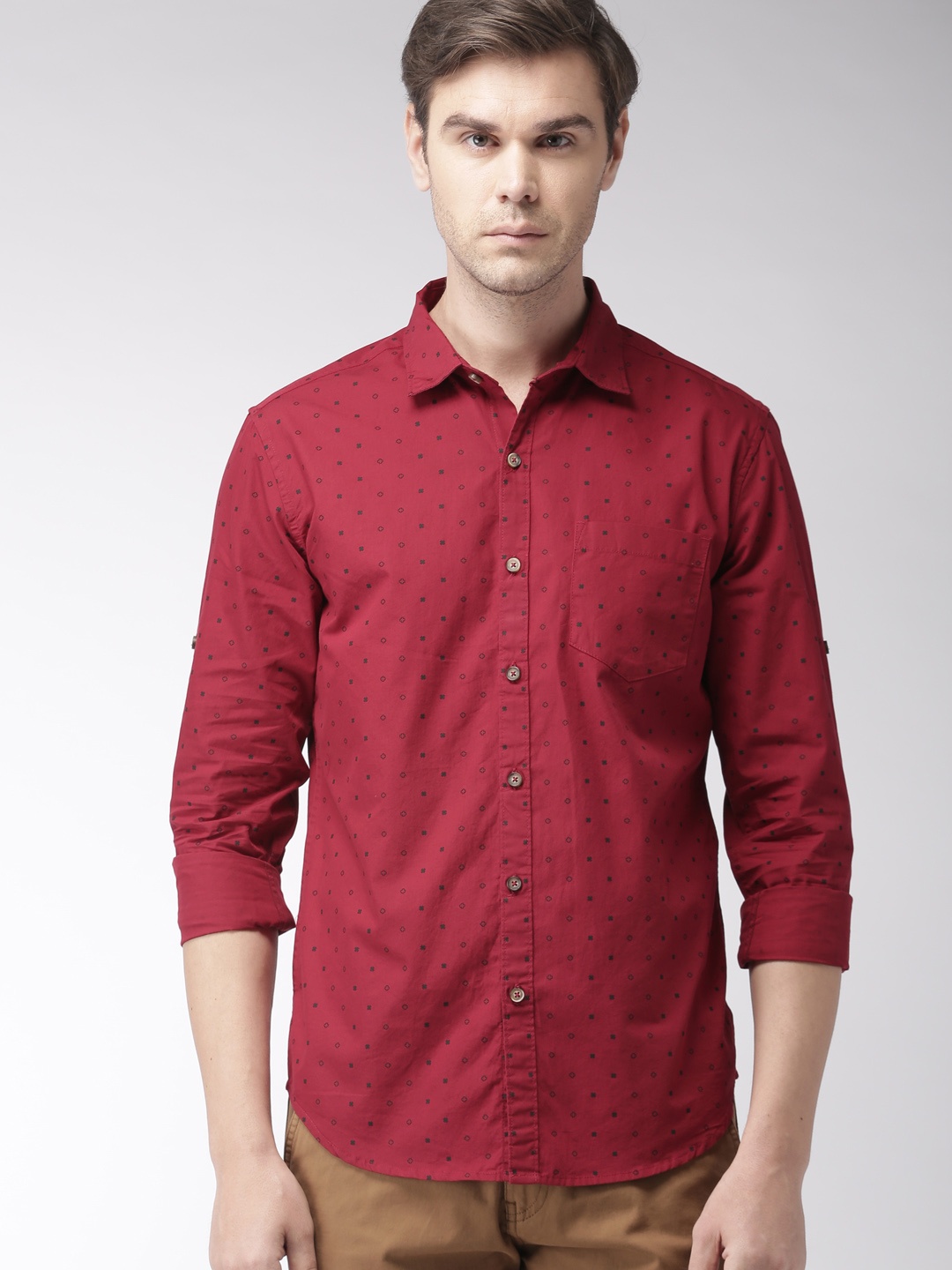 

HIGHLANDER Men Red & Black Slim Fit Printed Casual Shirt