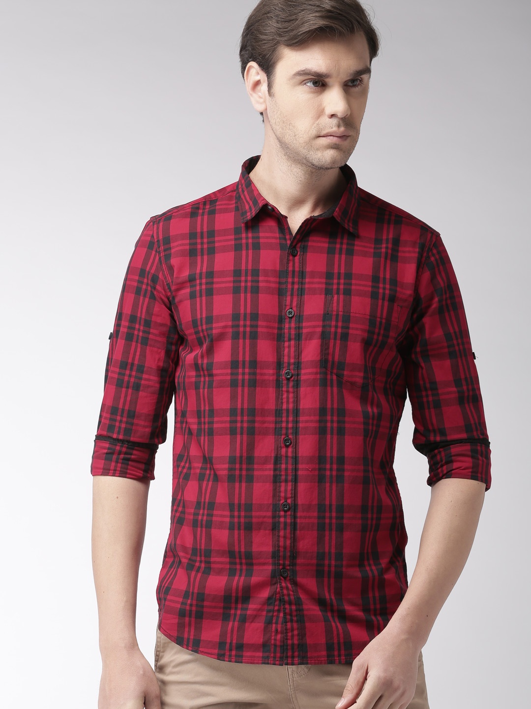 

HIGHLANDER Men Red & Black Slim Fit Checked Casual Shirt