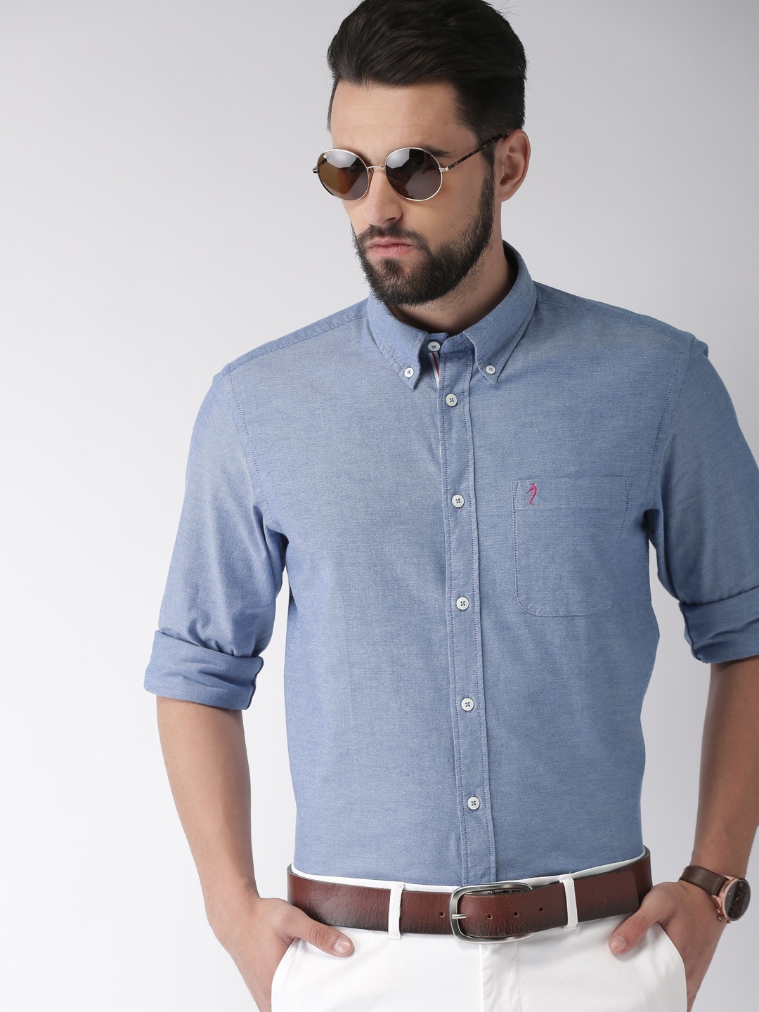 

Indian Terrain Men Blue Slim Fit Solid Casual Shirt