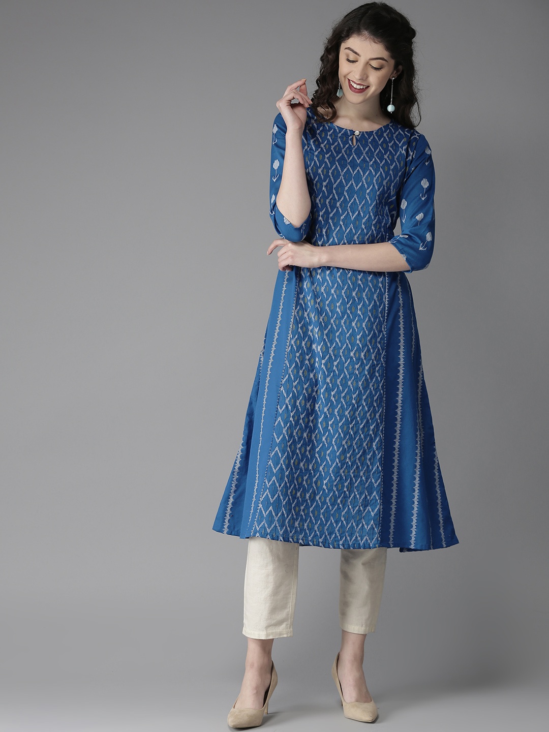 

Moda Rapido Women Blue & White Printed A-Line Kurta