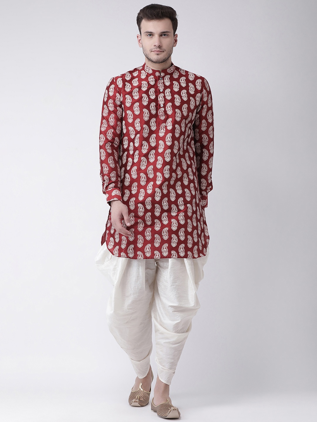

DEYANN Men Red & Off-White Printed Kurta with Patiala