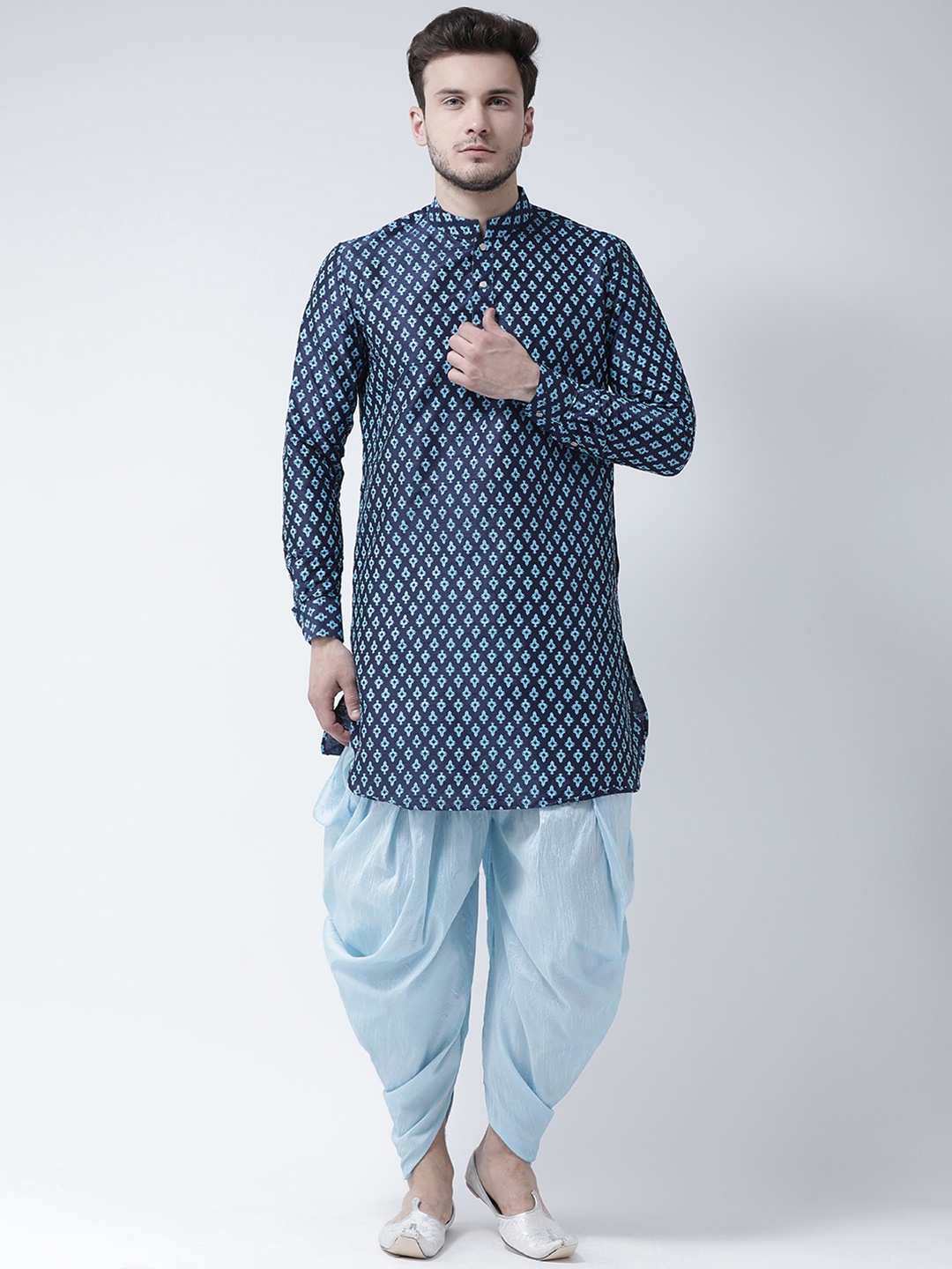 

DEYANN Men Navy Blue & Blue Printed Kurta with Patiala