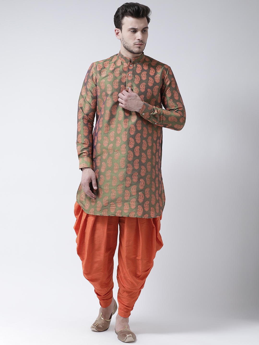 

DEYANN Men Green & Orange Printed Kurta with Patiala