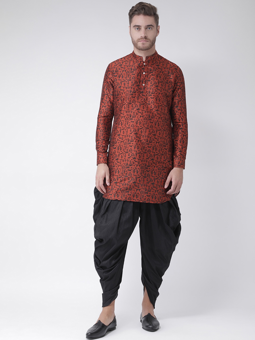 

DEYANN Men Orange & Black Printed Kurta with Patiala