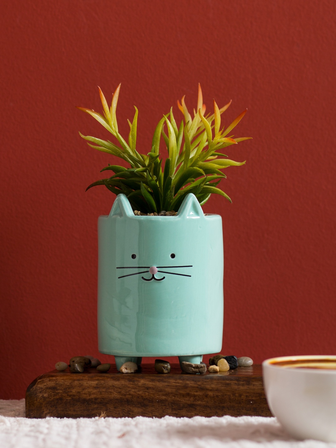 

Chumbak Turquoise-Blue & Green Naughty Kitty Blue Planter